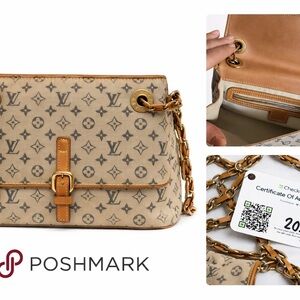 Authentic 100% Louis Vuitton Beige Monogram Canvas Crossbody with Gold Chain